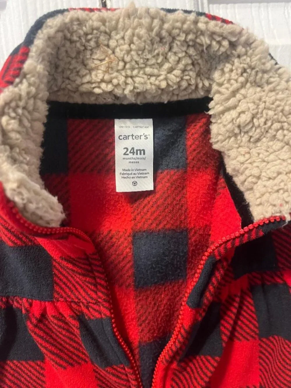 Carter's Toddler Girls Red Buffalo Plaid Fleece Vest – Size 24 Months